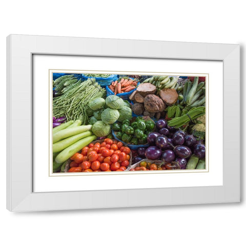 Selling vegetable at the market-Kathmandu-Nepal White Modern Wood Framed Art Print with Double Matting by Su, Keren