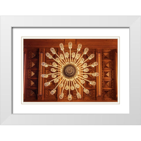 Middle East-Arabian Peninsula-Oman-Muscat-Chandelier in the Sultan Qaboos Grand Mosque in Muscat White Modern Wood Framed Art Print with Double Matting by Wilson, Emily M.