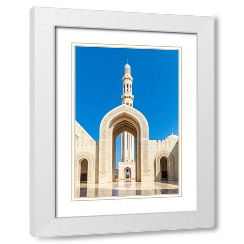 Middle East-Arabian Peninsula-Oman-Muscat-Entrance to the Sultan Qaboos Grand Mosque in Muscat White Modern Wood Framed Art Print with Double Matting by Wilson, Emily M.
