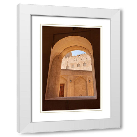 Middle East-Arabian Peninsula-Oman-Ad Dakhiliyah-Bahla-View through a window in Jabreen Castle White Modern Wood Framed Art Print with Double Matting by Wilson, Emily M.