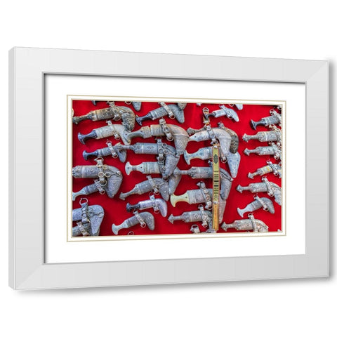 Middle East-Arabian Peninsula-Oman-Ad Dakhiliyah-Nizwa-Khanjar knives for sale White Modern Wood Framed Art Print with Double Matting by Wilson, Emily M.