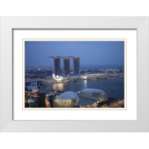 Singapore Sunrise over the downtown cityscape White Modern Wood Framed Art Print with Double Matting by Zuckerman, Jim