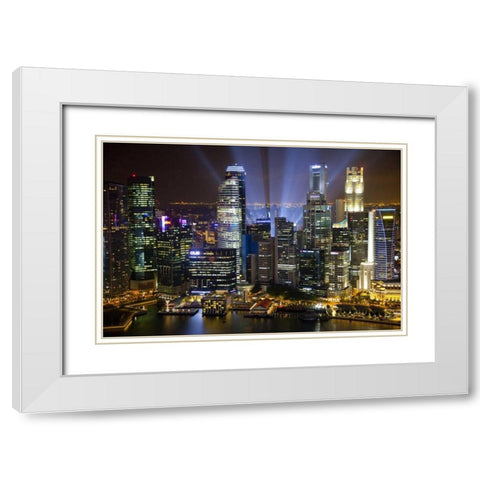 Singapore Downtown overview at night White Modern Wood Framed Art Print with Double Matting by Zuckerman, Jim