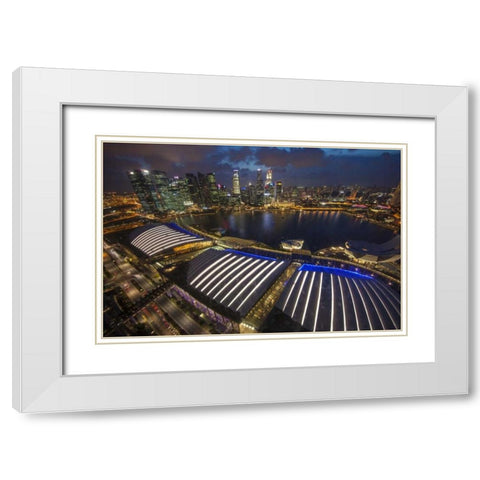 Singapore Downtown overview at night White Modern Wood Framed Art Print with Double Matting by Zuckerman, Jim