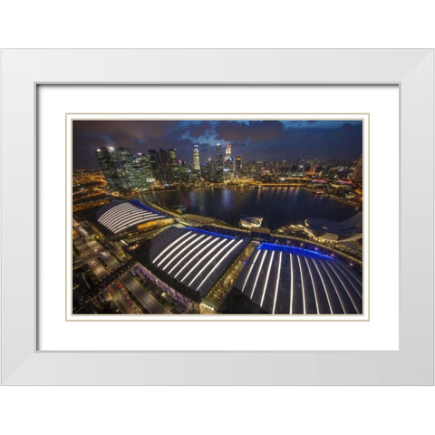 Singapore Downtown overview at night White Modern Wood Framed Art Print with Double Matting by Zuckerman, Jim