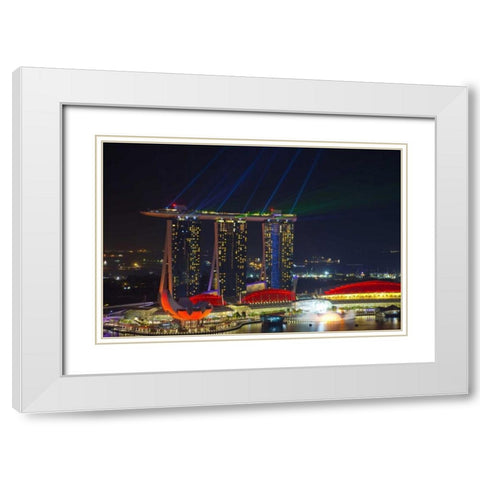 Singapore, Cityscape view of downtown White Modern Wood Framed Art Print with Double Matting by Zuckerman, Jim