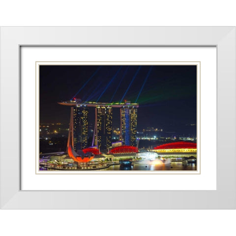 Singapore, Cityscape view of downtown White Modern Wood Framed Art Print with Double Matting by Zuckerman, Jim