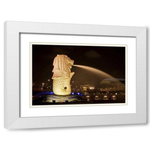 Singapore Merlion statue spewing water White Modern Wood Framed Art Print with Double Matting by Zuckerman, Jim