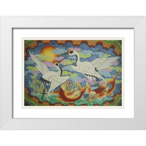 Taiwan, Peimen, Nankunshen Temple, Ceiling mural White Modern Wood Framed Art Print with Double Matting by Satushek, Steve
