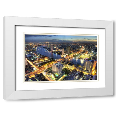 Cityscape at dusk, Bangkok, Thailand White Modern Wood Framed Art Print with Double Matting by Shimlock, Jones