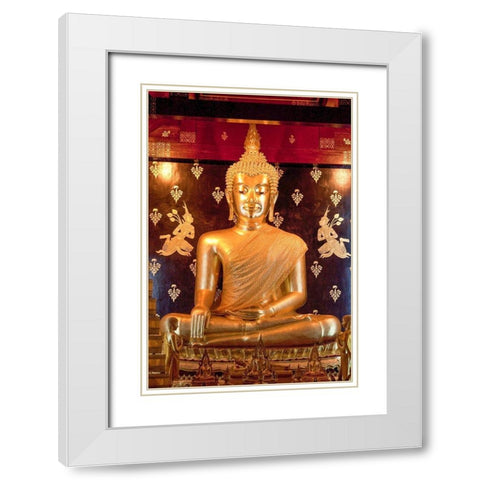 Thailand Golden Buddha White Modern Wood Framed Art Print with Double Matting by Haseltine, Tom