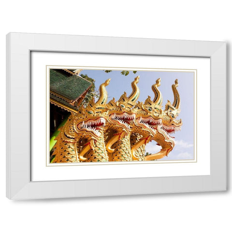 Thailand Golden dragons at a temple White Modern Wood Framed Art Print with Double Matting by Haseltine, Tom