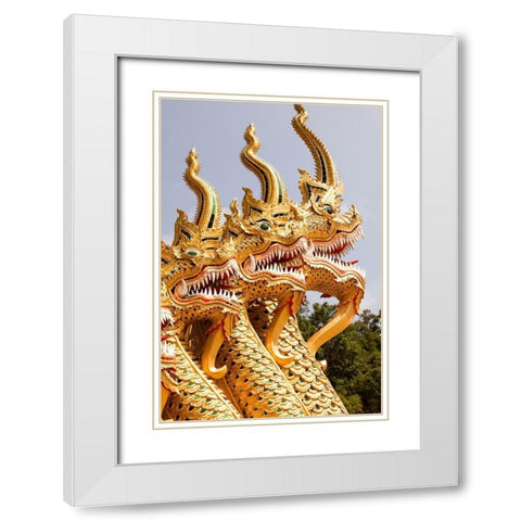 Thailand Golden dragons at a temple White Modern Wood Framed Art Print with Double Matting by Haseltine, Tom