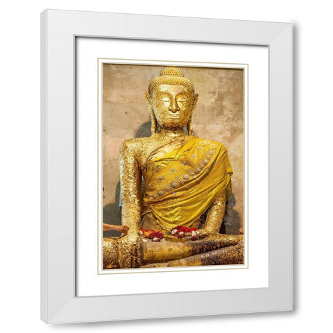 Thailand-Samut Songkhram Province-Amphawa District Buddha statue covered with gold leaf offerings White Modern Wood Framed Art Print with Double Matting by Haseltine, Tom