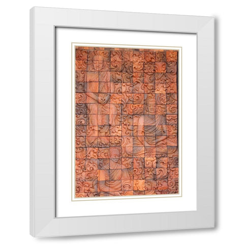 Thailand-Nong Khai Province Bas relief in tiles depicting monks White Modern Wood Framed Art Print with Double Matting by Haseltine, Tom