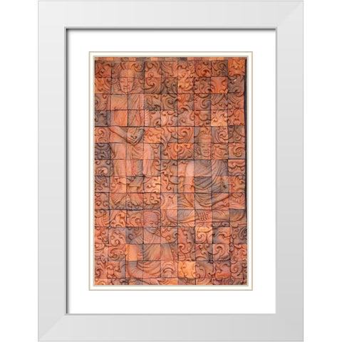 Thailand-Nong Khai Province Bas relief in tiles depicting monks White Modern Wood Framed Art Print with Double Matting by Haseltine, Tom