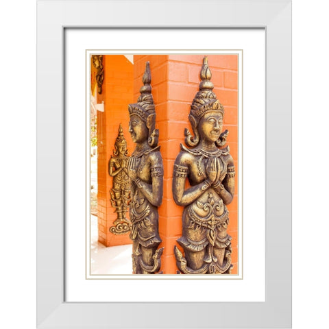 Thailand-Nong Khai Province Relief statues ornament walls Phra That Bang Phuan temple White Modern Wood Framed Art Print with Double Matting by Haseltine, Tom