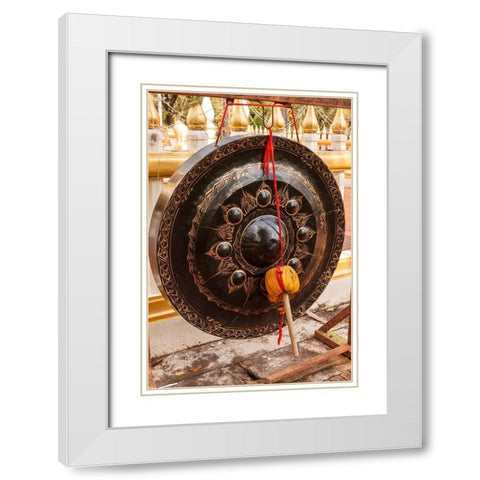 Thailand-Nong Khai Gong in temple courtyard Phra That Bang Phuan temple White Modern Wood Framed Art Print with Double Matting by Haseltine, Tom