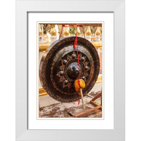 Thailand-Nong Khai Gong in temple courtyard Phra That Bang Phuan temple White Modern Wood Framed Art Print with Double Matting by Haseltine, Tom