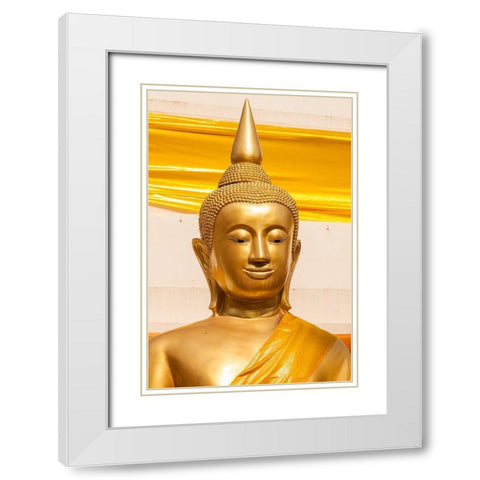 Thailand-Nong Khai Province Head and shoulders of golden Buddha statue White Modern Wood Framed Art Print with Double Matting by Haseltine, Tom