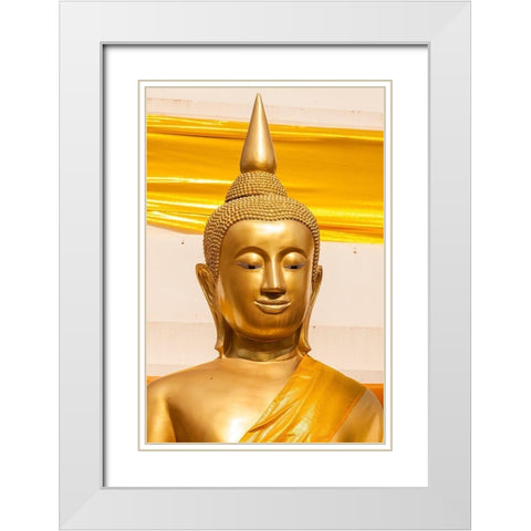 Thailand-Nong Khai Province Head and shoulders of golden Buddha statue White Modern Wood Framed Art Print with Double Matting by Haseltine, Tom