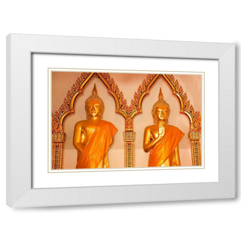 Thailand Buddha statues in temple White Modern Wood Framed Art Print with Double Matting by Haseltine, Tom