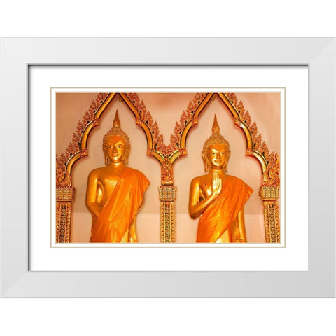 Thailand Buddha statues in temple White Modern Wood Framed Art Print with Double Matting by Haseltine, Tom