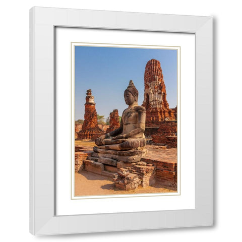 Thailand- Ayutthaya. Wat Mahathat. White Modern Wood Framed Art Print with Double Matting by Haseltine, Tom