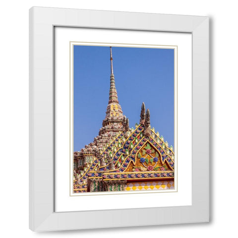 Thailand- Bangkok. Ornate roof at Wat Phra Kaew (Temple of The Emerald Buddha). White Modern Wood Framed Art Print with Double Matting by Haseltine, Tom