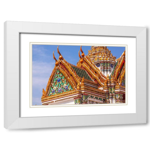 Thailand- Bangkok. Wat Phra Kaew (Temple of The Emerald Buddha). Ornate roof. White Modern Wood Framed Art Print with Double Matting by Haseltine, Tom