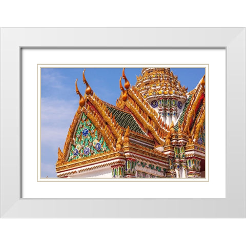 Thailand- Bangkok. Wat Phra Kaew (Temple of The Emerald Buddha). Ornate roof. White Modern Wood Framed Art Print with Double Matting by Haseltine, Tom