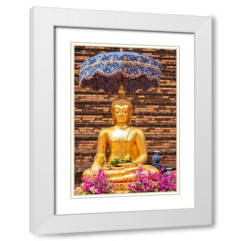 Chiang Mai- Thailand. Wat Chedi Luang. Buddha statue. White Modern Wood Framed Art Print with Double Matting by Haseltine, Tom