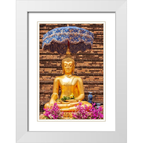 Chiang Mai- Thailand. Wat Chedi Luang. Buddha statue. White Modern Wood Framed Art Print with Double Matting by Haseltine, Tom
