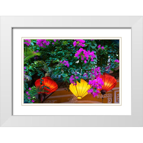 Vietnam-Hoi An silk lamps decorating throughout the city White Modern Wood Framed Art Print with Double Matting by Norring, Tom