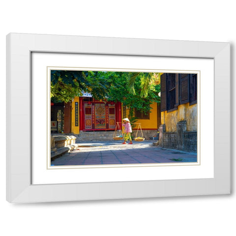Vietnam-Woman with vegetable basket for sale White Modern Wood Framed Art Print with Double Matting by Norring, Tom