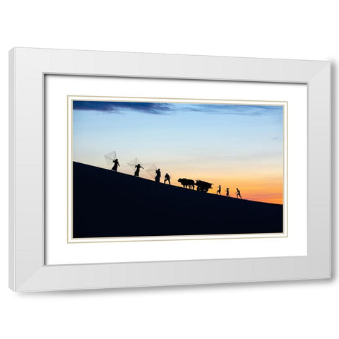Vietnam-Nam Cuong dunes at Nha Trang-Cham People on their way to work White Modern Wood Framed Art Print with Double Matting by Norring, Tom