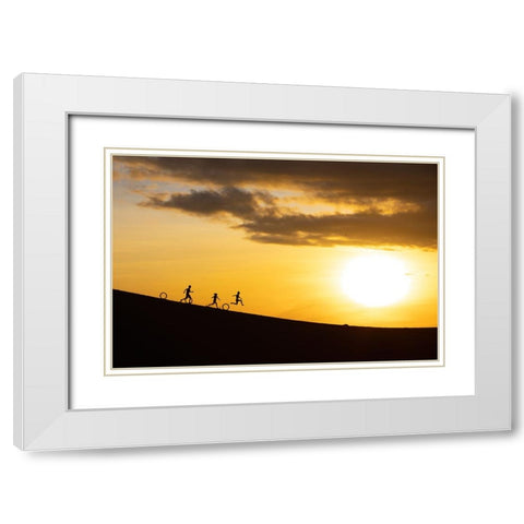Vietnam-Nam Cuong dunes at Nha Trang-Cham People on their way to work White Modern Wood Framed Art Print with Double Matting by Norring, Tom
