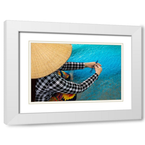 Vietnam-Women repairing fishing nets White Modern Wood Framed Art Print with Double Matting by Norring, Tom