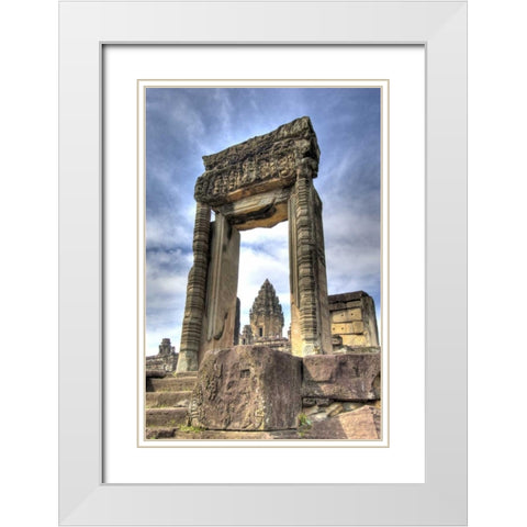 Cambodia, Angkor Wat View of Bakong Temple White Modern Wood Framed Art Print with Double Matting by Shimlock, Jones