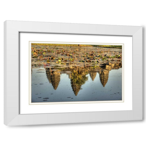 Cambodia, Angkor Wat Reflection of temple ruins White Modern Wood Framed Art Print with Double Matting by Shimlock, Jones
