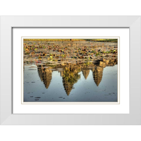 Cambodia, Angkor Wat Reflection of temple ruins White Modern Wood Framed Art Print with Double Matting by Shimlock, Jones