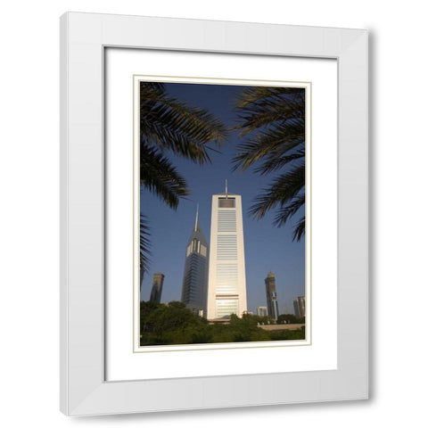 UAE, Dubai Jumeirah Emirates Towers in morning White Modern Wood Framed Art Print with Double Matting by Young, Bill
