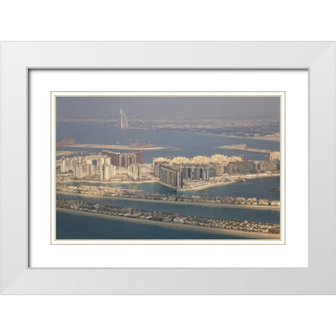 UAE, Dubai Artificial islands line the bay White Modern Wood Framed Art Print with Double Matting by Young, Bill