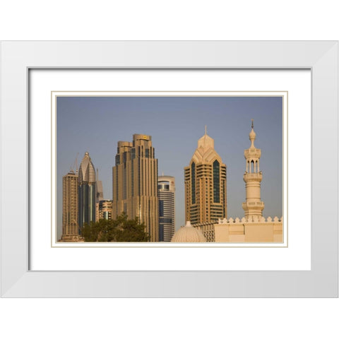 UAE, Dubai Minaret of mosque in Al Wasl White Modern Wood Framed Art Print with Double Matting by Young, Bill