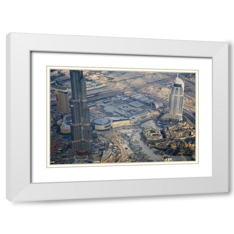 UAE, Dubai Aerial downdown cityscape White Modern Wood Framed Art Print with Double Matting by Young, Bill