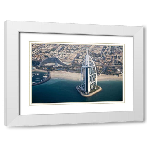 UAE, Dubai Aerial Cityscape and Waterfront White Modern Wood Framed Art Print with Double Matting by Young, Bill