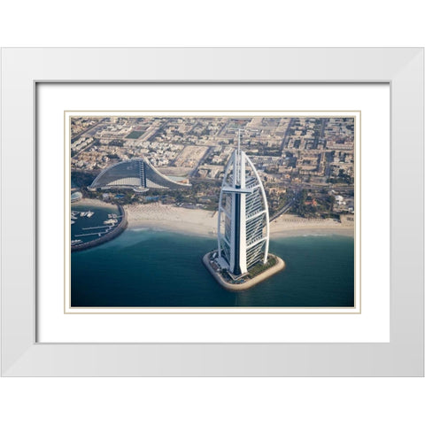 UAE, Dubai Aerial Cityscape and Waterfront White Modern Wood Framed Art Print with Double Matting by Young, Bill