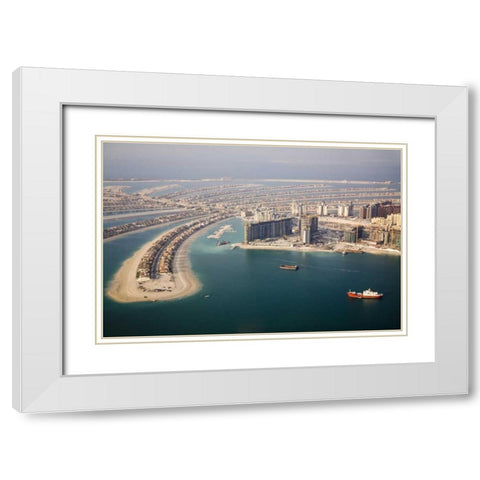 UAE, Dubai Aerial of Palm Jumeirah islands White Modern Wood Framed Art Print with Double Matting by Young, Bill