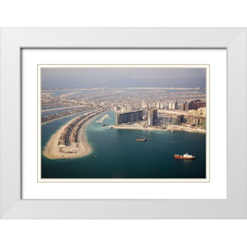 UAE, Dubai Aerial of Palm Jumeirah islands White Modern Wood Framed Art Print with Double Matting by Young, Bill