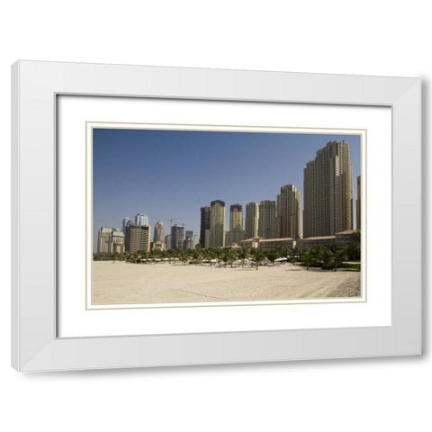 UAE, Dubai, Marina Jumeirah Beach buildings White Modern Wood Framed Art Print with Double Matting by Young, Bill